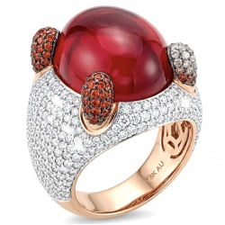 Art Deco 24.6 ctw Red Topaz 6.2 carat pave Ruby .925 Sterling Silver dipped in 22K Rose Gold handcrafted Statement Ring size 7