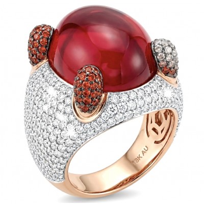 Art Deco 24.6 ctw Red Topaz 6.2 carat pave Ruby .925 Sterling Silver dipped in 22K Rose Gold handcrafted Statement Ring size 7
