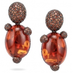 Exquisite 12.4 ctw Red Topaz 7.2 carat pave Ruby .925 Sterling Silver dipped in black rhodium handcrafted Statement earrings