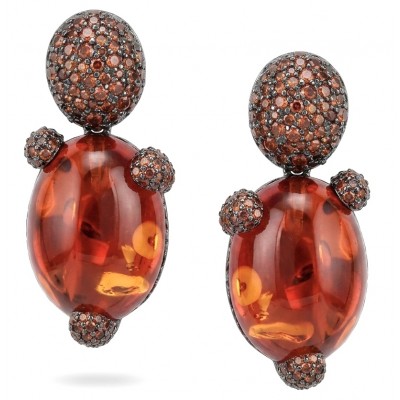 Exquisite 12.4 ctw Red Topaz 7.2 carat pave Ruby .925 Sterling Silver dipped in black rhodium handcrafted Statement earrings