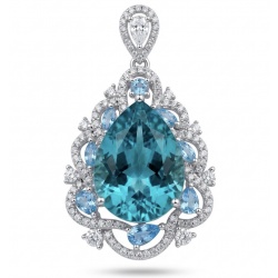 Atlantica - amazing quality pearl cut 14.5 CARAT genuine Swiss Blue Topaz rhodium over .925 Sterling Silver handmade pendant
