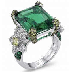 Jolie - Luxurious baguette cut 22.7 carat Emerald rhodium over .925 Sterling Silver handcrafted Ring s. 7