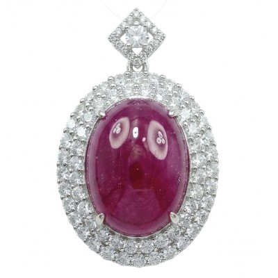 Rare 16.2 carat authentic Kashmir Ruby rhodium over .925 Sterling Silver handmade Statement Pendant