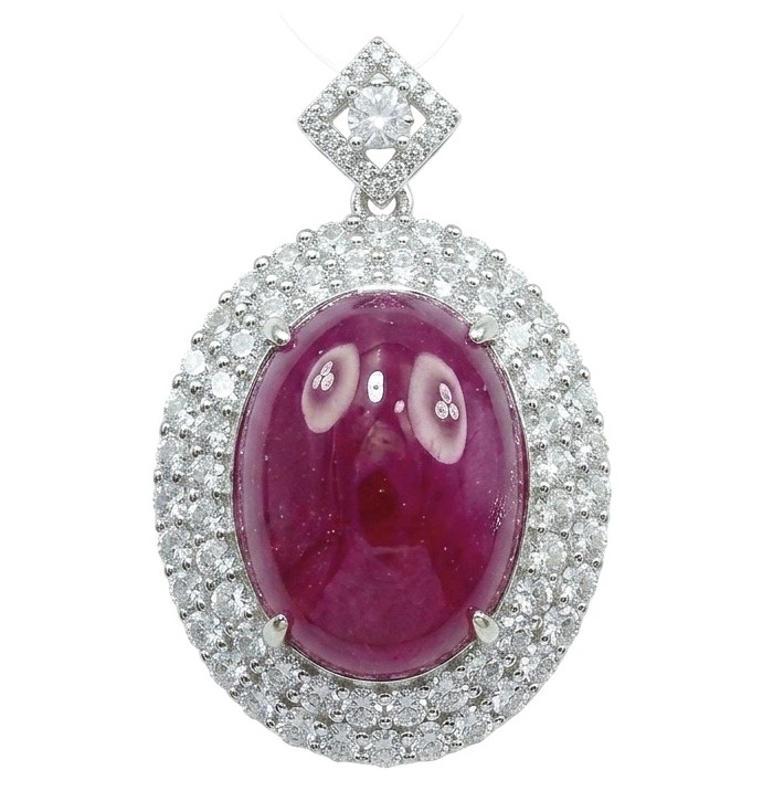 Rare 16.2 carat authentic Kashmir Ruby rhodium over .925 Sterling Silver handmade Statement Pendant
