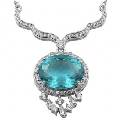 A Wild Ocean genuine 27.4 carat Paraiba Tourmaline .925 Sterling Silver handmade Statement necklace