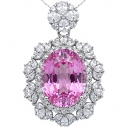 Tiffany Incredible oval cut 20.4 carat Pink Sapphire .925 Sterling Silver handcrafted pendant