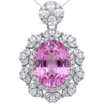 Tiffany Incredible oval cut 20.4 carat Pink Sapphire .925 Sterling Silver handcrafted pendant