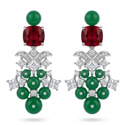 Francesca - Luxurious natural 39.8 carat Ruby Emerald rhodium over .925 Sterling Silver handmade Statement earrings