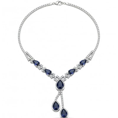 Blue Royalty 16.2 carat Sapphire .925 Sterling Silver handcrafted Statement Necklace