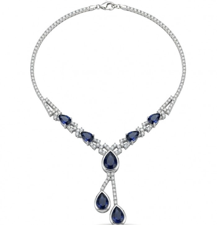 Blue Royalty 16.2 carat Sapphire .925 Sterling Silver handcrafted Statement Necklace