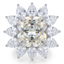 Fiorella Precious 25.5 carat assher cut Natural yellow Sapphire .925 Sterling Silver Statement Large ring size 8