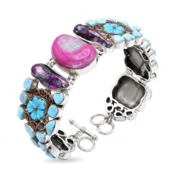 Just Fabulous 88.5 grams Large Pink Titanium Agate Druzy .925 Sterling Silver handcrafted Bracelet