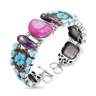 Just Fabulous 88.5 grams Large Pink Titanium Agate Druzy .925 Sterling Silver handcrafted Bracelet