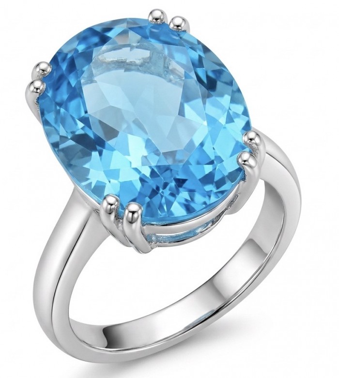 ENCHANTED OCEAN 16.3 carat Swiss Blue Topaz .925 Sterling Silver dipped in rhodium handcrafted ring size 6 3/4