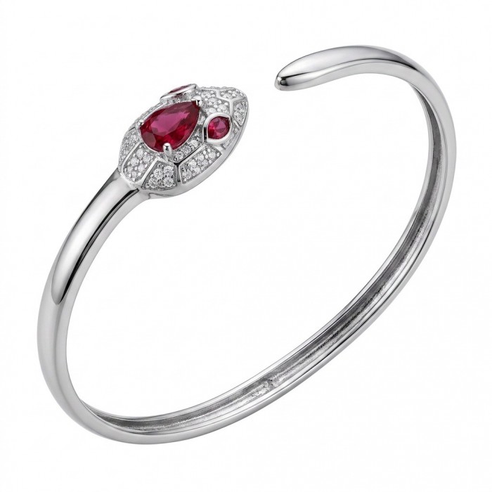 Precious Boa Snake Genuine 0.7 carat Garnet .925 Sterling Silver dipped rhodium handcrafted Bracelet