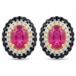 Born to Glam uthentic 3.2 carat Ruby 2 tones .925 Sterling Silver handcrafted earrings