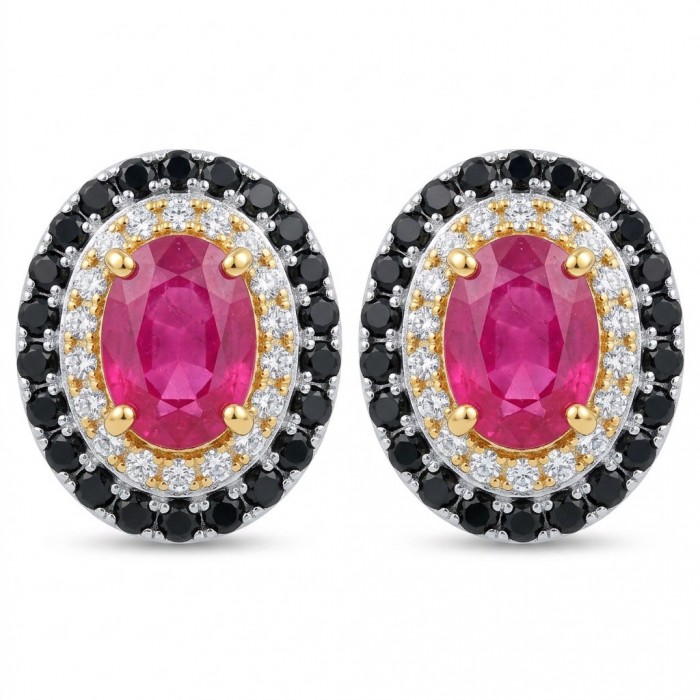Born to Glam uthentic 3.2 carat Ruby 2 tones .925 Sterling Silver handcrafted earrings
