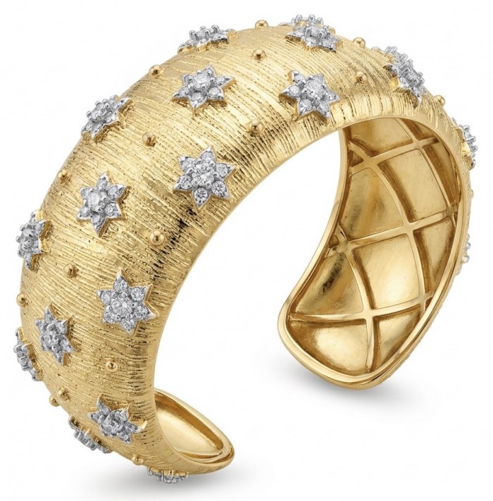 Byzantine design Authentic White Topaz 18K Gold over .925 Sterling Silver handcrafted Bracelet / Cuff