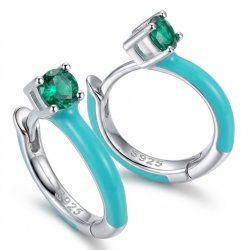 0.5 carat Emerald enamel .925 Sterling Silver handcrafted hoop earrings