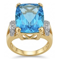 Paradise Natural 27.8 carat Swiss Blue Topaz .925 Sterling Silver dipped in 22K Gold handmade Large Statement Ring size 7 3/4