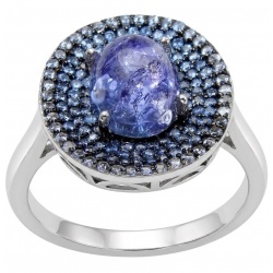 Luxurious 3.7 carat Tanzanite pave 0.8 carat Sapphire .925 Sterling Silver handcrafted Ring size 8