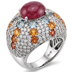 Blooming Garden Natural 10.8 carat Mozambique Ruby rhodium over .925 Sterling Silver handmade Statement Ring size 7