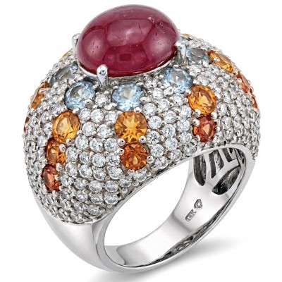 Blooming Garden Natural 10.8 carat Mozambique Ruby rhodium over .925 Sterling Silver handmade Statement Ring size 7