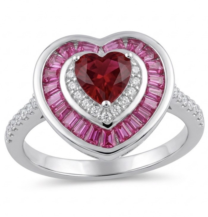 Art deco - My Sweet Heart Natural 4.8 carat Mozambique Ruby .925 Sterling Silver Handcrafted Cocktail Ring s. 7 1/2