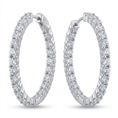INSIDE - OUT Huge 1 5/8 inches long White Topazrhodium over .925 Sterling Silver handmade Hoop Earrings