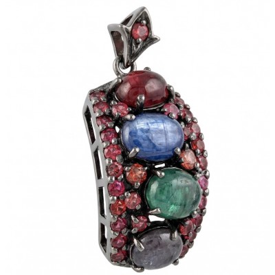 Stella 17.5 carat Brazilian Watermalon Tourmaline black rhodium over .925 Sterling Silver handmade Pendant