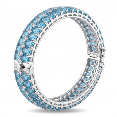 Serenity - Spectacular authentic 152.7 carat Swiss Blue Topaz .925 Sterling Silver handmade bangle Bracelet