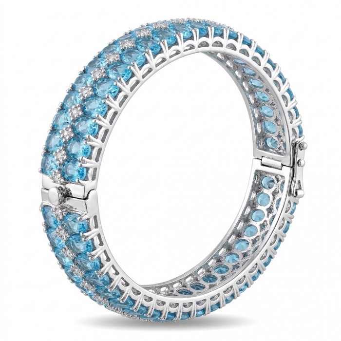 Serenity - Spectacular authentic 152.7 carat Swiss Blue Topaz .925 Sterling Silver handmade bangle Bracelet
