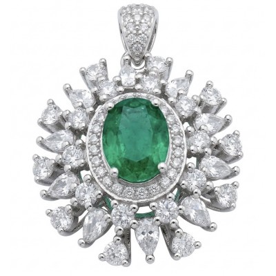 Isabella 3.8 carat Emerald .925 Sterling Silver Perfectly handcrafted pendant
