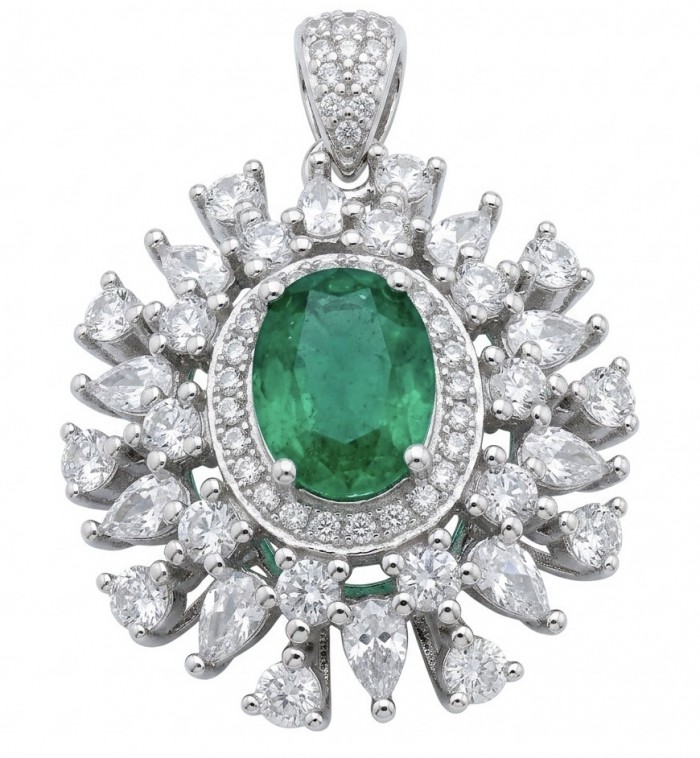 Isabella 3.8 carat Emerald .925 Sterling Silver Perfectly handcrafted pendant
