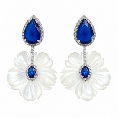 Summer Flowers Blister Pearl Blue Topaz 14K Gold over .925 Sterling Silver handcrafted Earrings