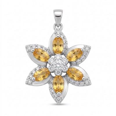 Golden Star 8.5 carat Brazilian Citrine .925 Sterling Silver dipped in Rhodium handmade Pendant