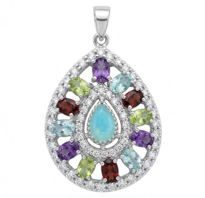 Victorian style - 14.5 carat Authentic Emerald .925 Sterling Silver dipped in black rhodium handcrafted Pendant
