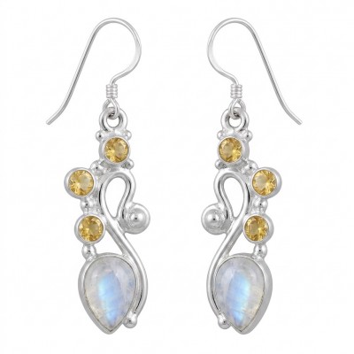Cascades OF LIGHT Genuine 7.2 carat Fire Moonstone .925 Silver handcrafted earrings