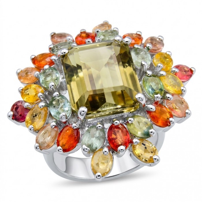 Costa del Sol 18.8 carat Genuine Lemon Quartz Sapphire .925 Sterling Silver handcrafted ring size 7 1/2