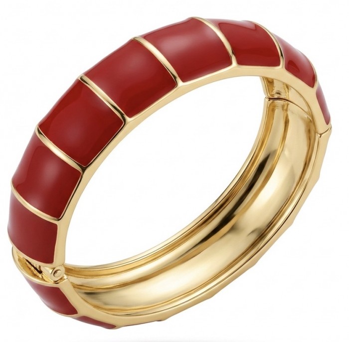 Lovely Red Enamel Vintage style Luxurious Golden Hinge Bangle Bracelet