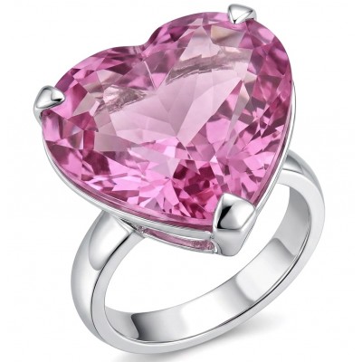 Angel's Heart Luxurious 19.8 carat Pink Sapphire .925 Silver handcrafted Cocktail Ring s. 7 3/4