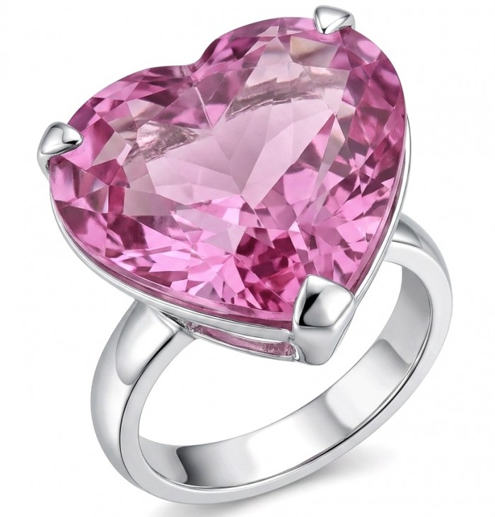 Angel's Heart Luxurious 19.8 carat Pink Sapphire .925 Silver handcrafted Cocktail Ring s. 7 3/4