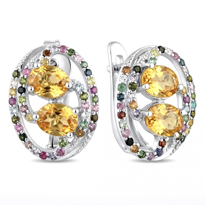Vivien Luxurious Style - Natural 9.7 carat Citrine .925 Sterling Silver dipped in rhodium handmade earrings