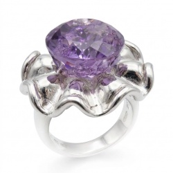 Flower 12.5 carat Amethyst .925 Sterling Silver Handcrafted Ring size 6