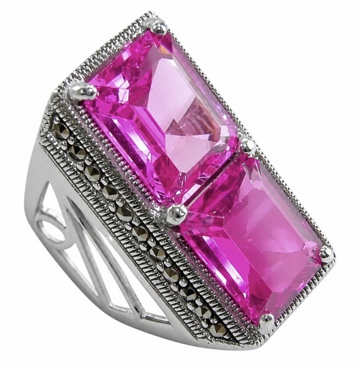 Anastasia 18.2 carat Pink Sapphire .925 Sterling Silver dipped in Rhodium Handcrafted Statement Ring size 8