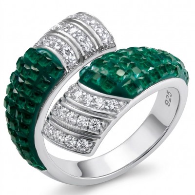 Green Passion mystery setting 7.2 CARAT genuine Emerald .925 Sterling Silver handcrafted ring size 7