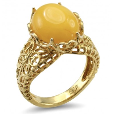 Vintage Style Authentic Golden Butterscotch Baltic Amber 18K Gold over .925 Sterling Silver entirely handcrafted ring; s. 7 1/2