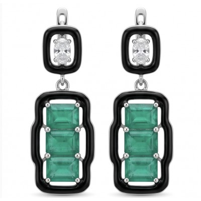 Art Deco 8.2 carat Colombian Emerald .925 Sterling Silver handcrafted Statement earrings
