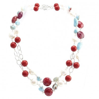 Sublime 32 inches long Red Fossilized Coral handmade Necklace