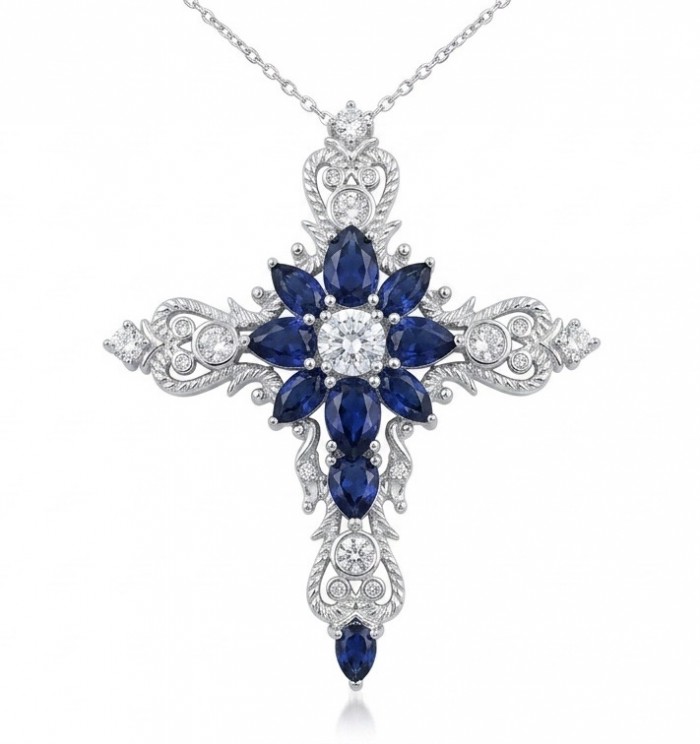 Sacrifice 9.2 carat Sapphire .925 Sterling Silver handcrafted Statement Necklace